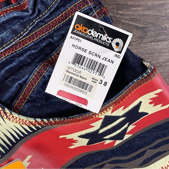 Akademiks Jeans Men 38x32 Aztec Baggy Y2K Dark Wash Embroidered Skater VTG Rare - Picture 6 of 14